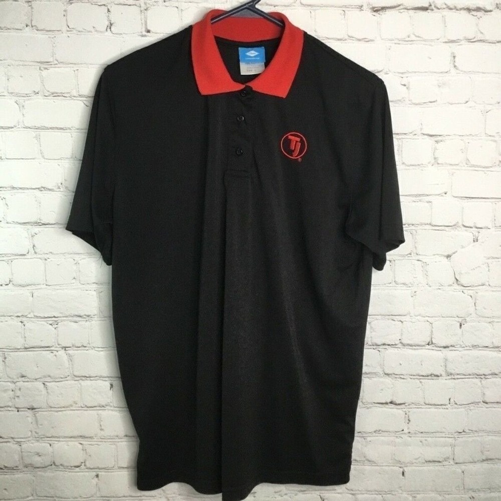 VTG Clipper Black/Red Tj Logo Short Sleeve Golf Polo Shirt Large China Polyester